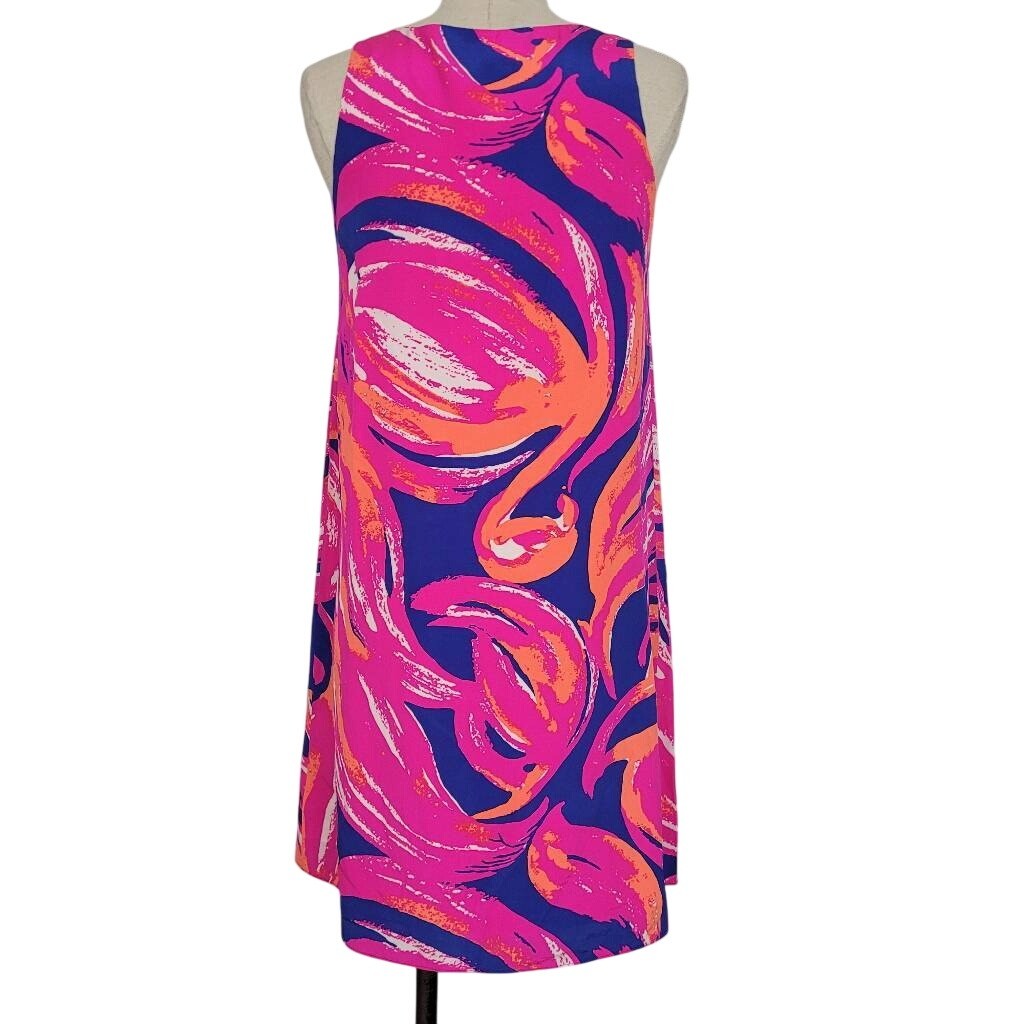Lilly Pulitzer Jackie Shift Dress Sz XS 100% Silk Bomber Blue Plume Blume 23198