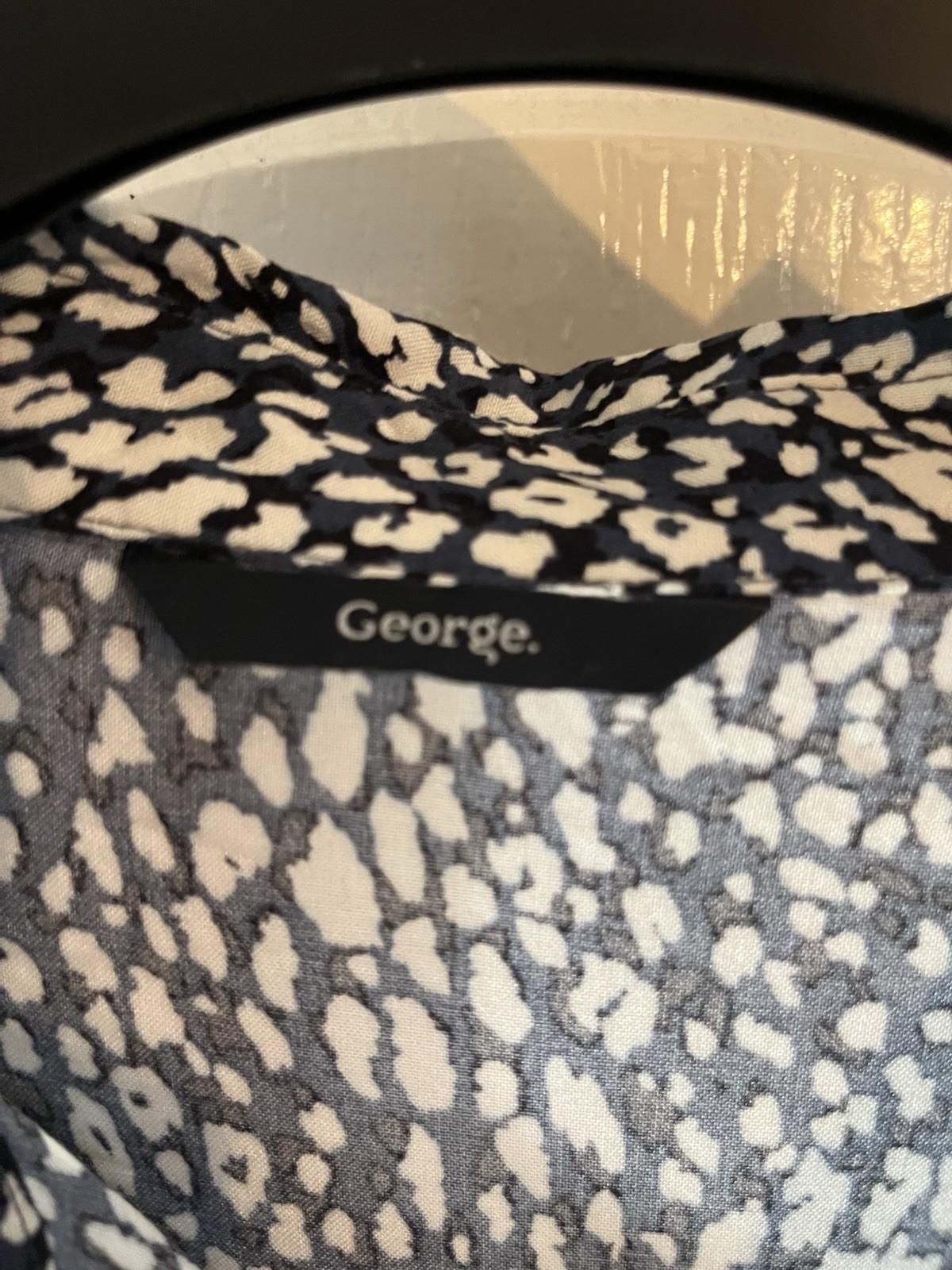 George Button Through Dress, abstract animal print and a ruffled hem. Size 18