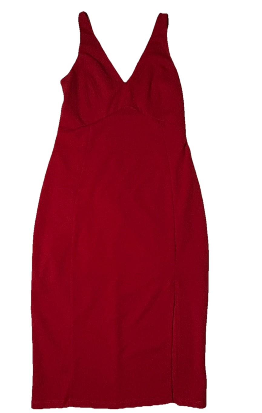 Lulus Women’s Small Red Sleeveless Dress A-Line Pencil V-Neck Slit