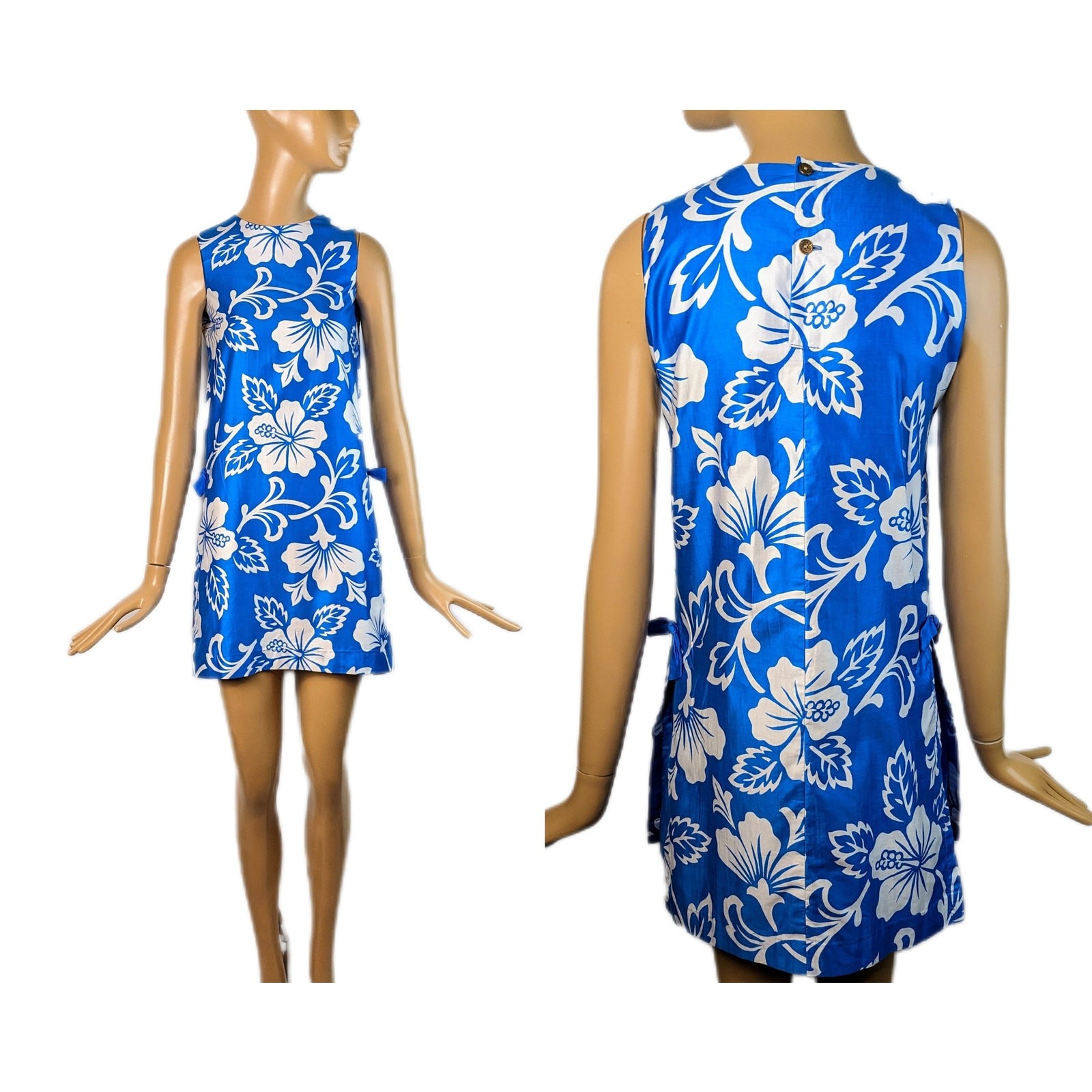 Royal Hawaiian vintage 1960s blue mini dress retro tiki style mod dress Luau
