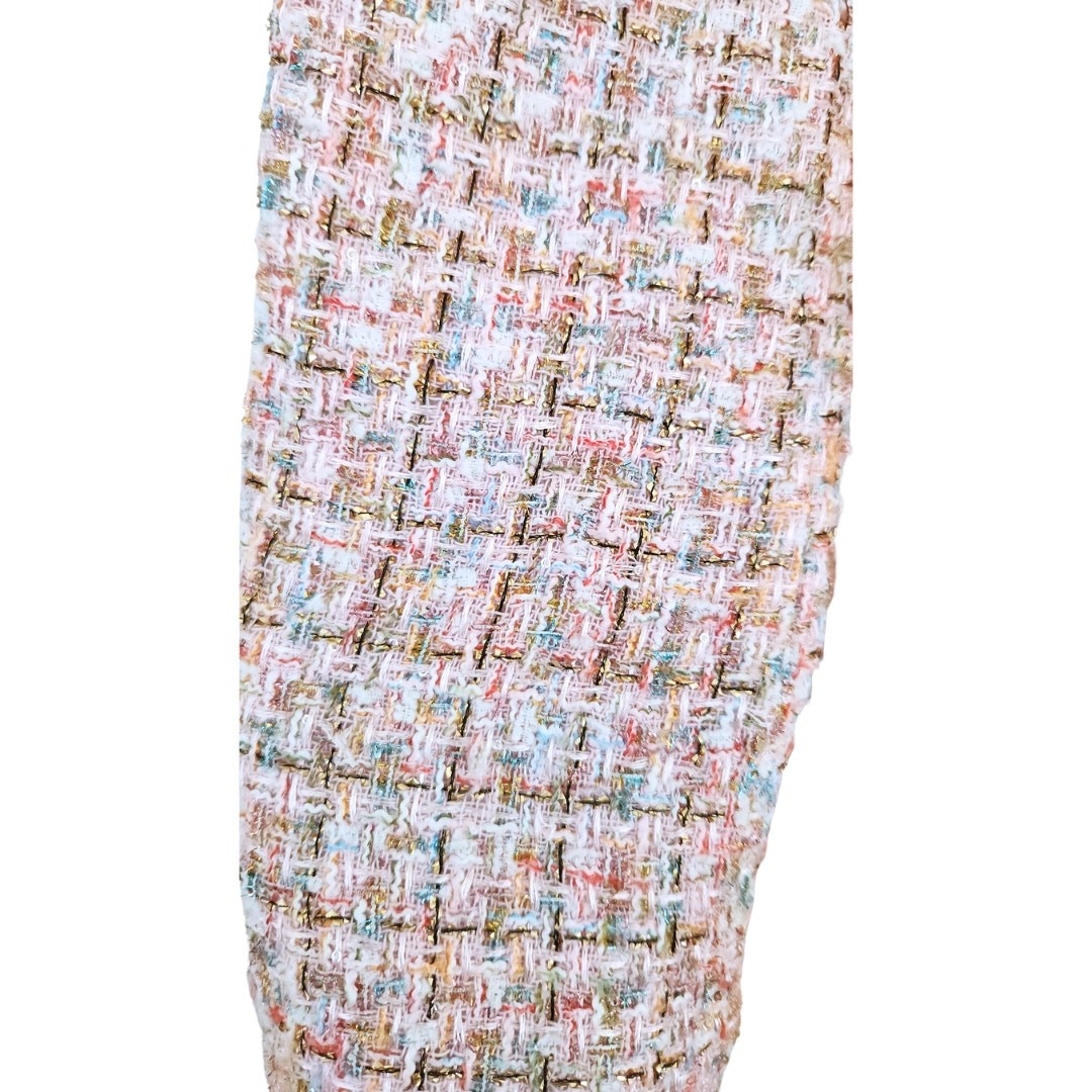 Self-Portrait Tweed Boucle Mini Dress Pink Gold Sequin Long Sleeve Suit Blazer 8