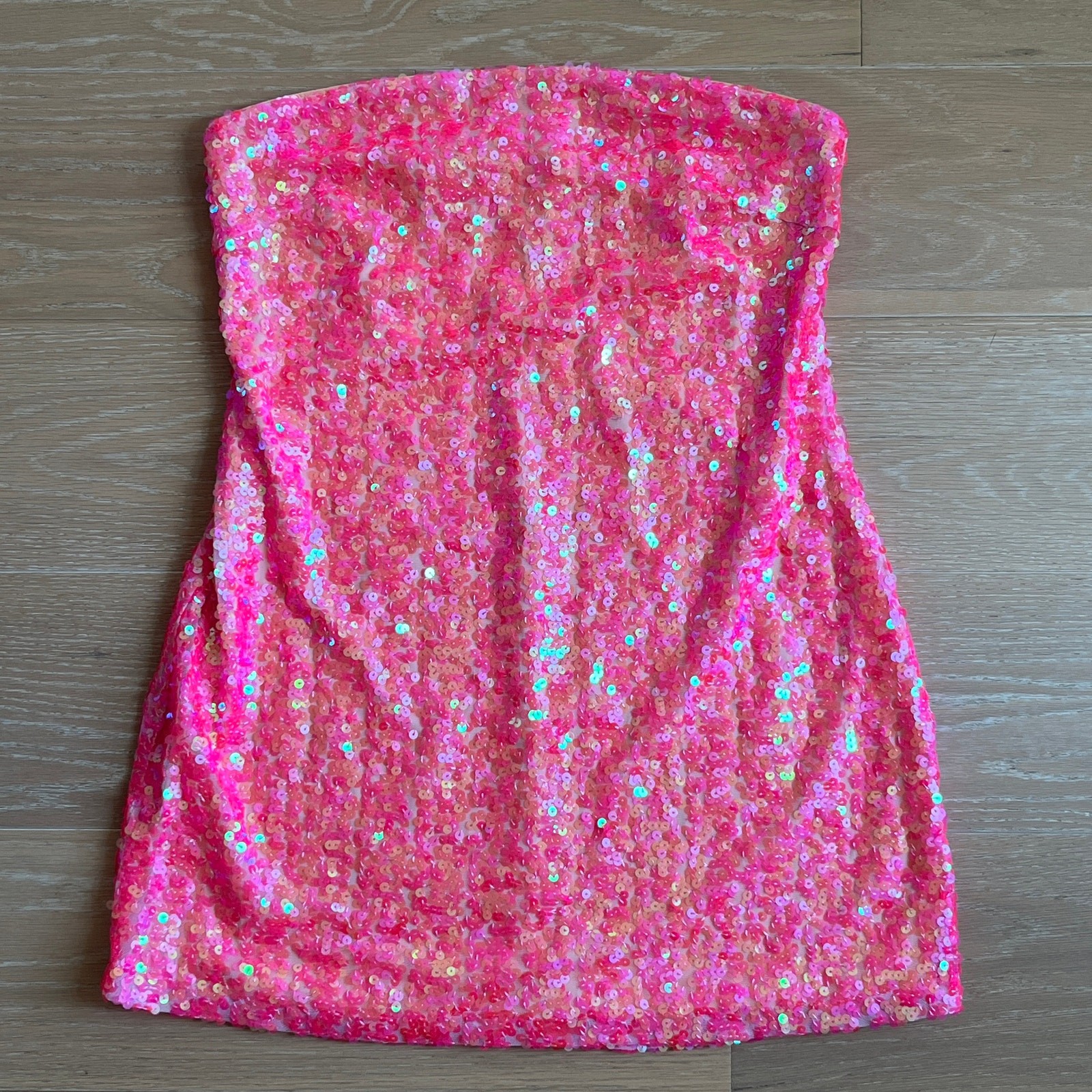 Show Me Your Mumu On My Way Strapless Mini Dress in Pink Sequins Large