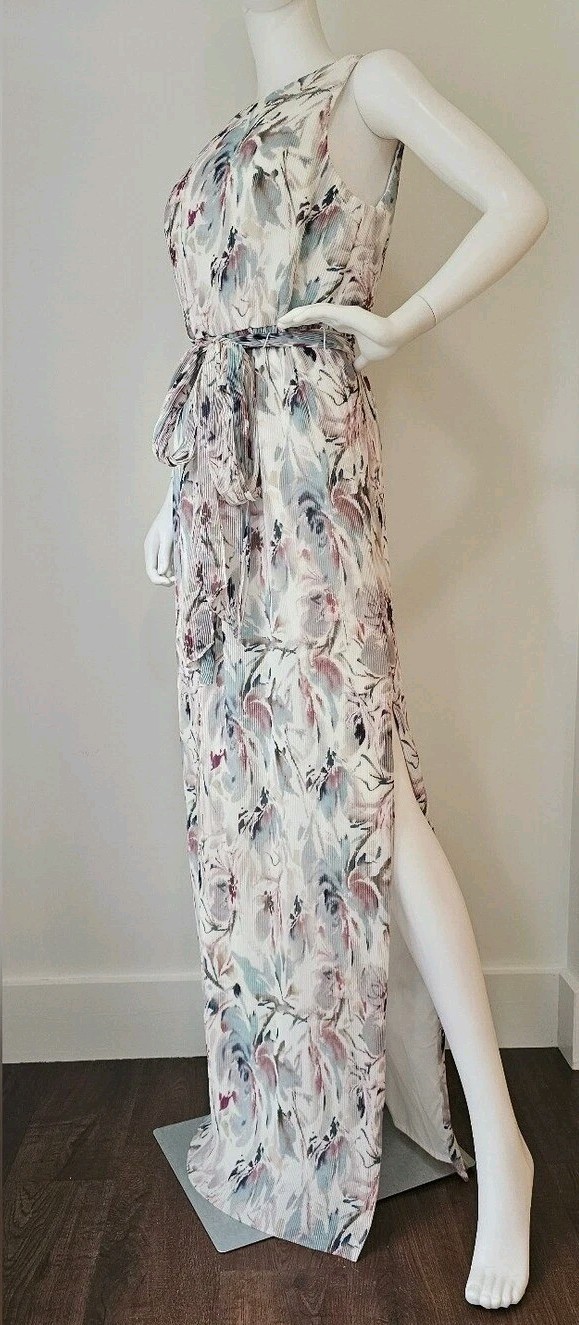 AIDAN MATTOX Women’s Blue Multi Sleeveless Pleated Column Gown. Size 10. NWT