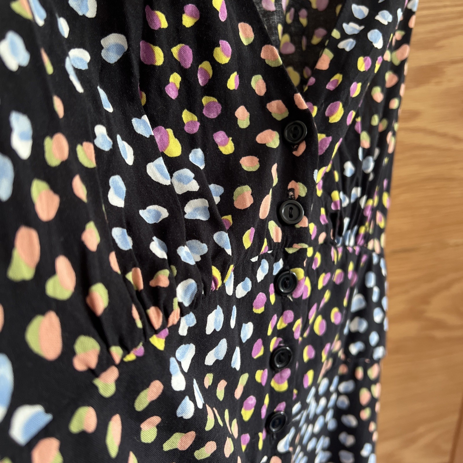 Nobody’s Child Black Dot MultiColour Midi Dress Button Down Sleeveless 8 viscose