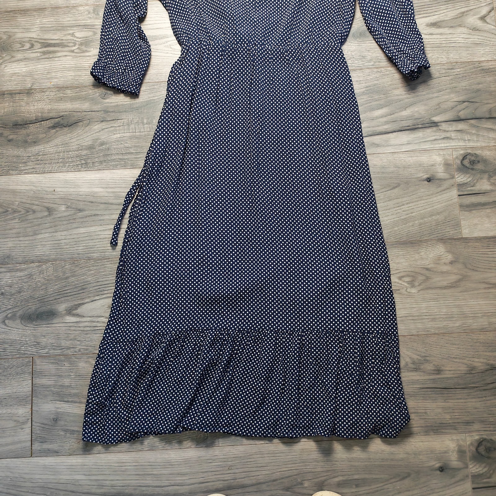 Joules ‘Chloe’ Ankle Length Dress Women’s Size UK 14 Faux Wrap Spotty Navy