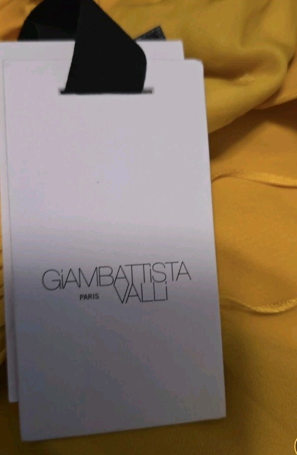 Giambattista Valli Yellow Satin Sheath Dress Sz 42 Halter Cut-Out Ruffle Zip
