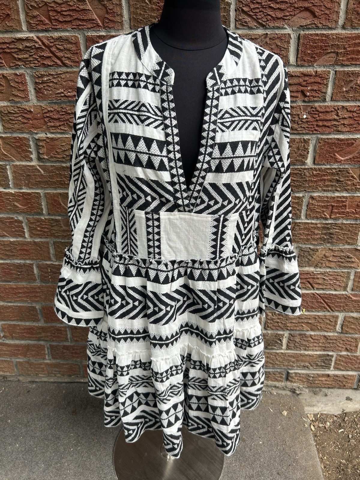 Anthropologie Devotion Twins Embroidered Ella Tunic Dress Black & White Size L