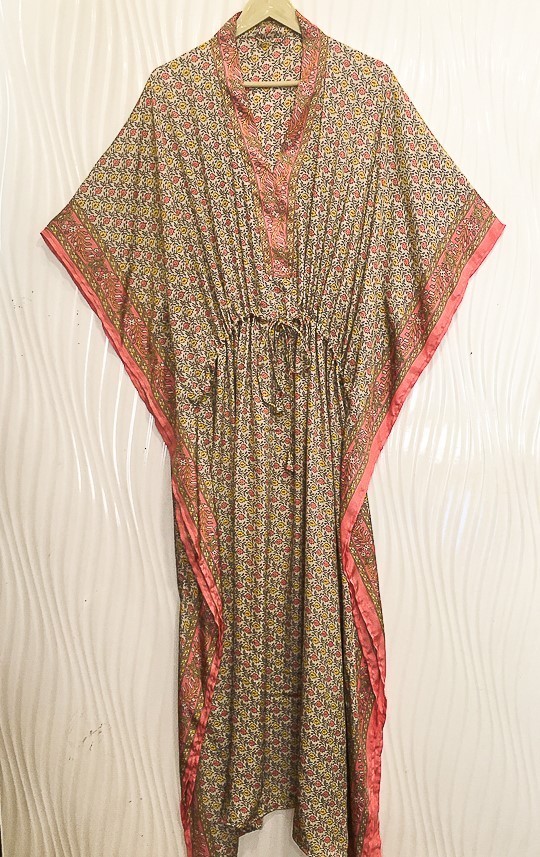 Silk Off-White Kaftan / Handmade Flowy Maxi Dress / Resort Wear Outfit MFN1106