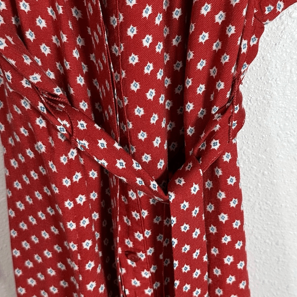 Joie Myune Red Ditsy Print Button Front Tie Waist Shirt Dress XS Boho Minimalist