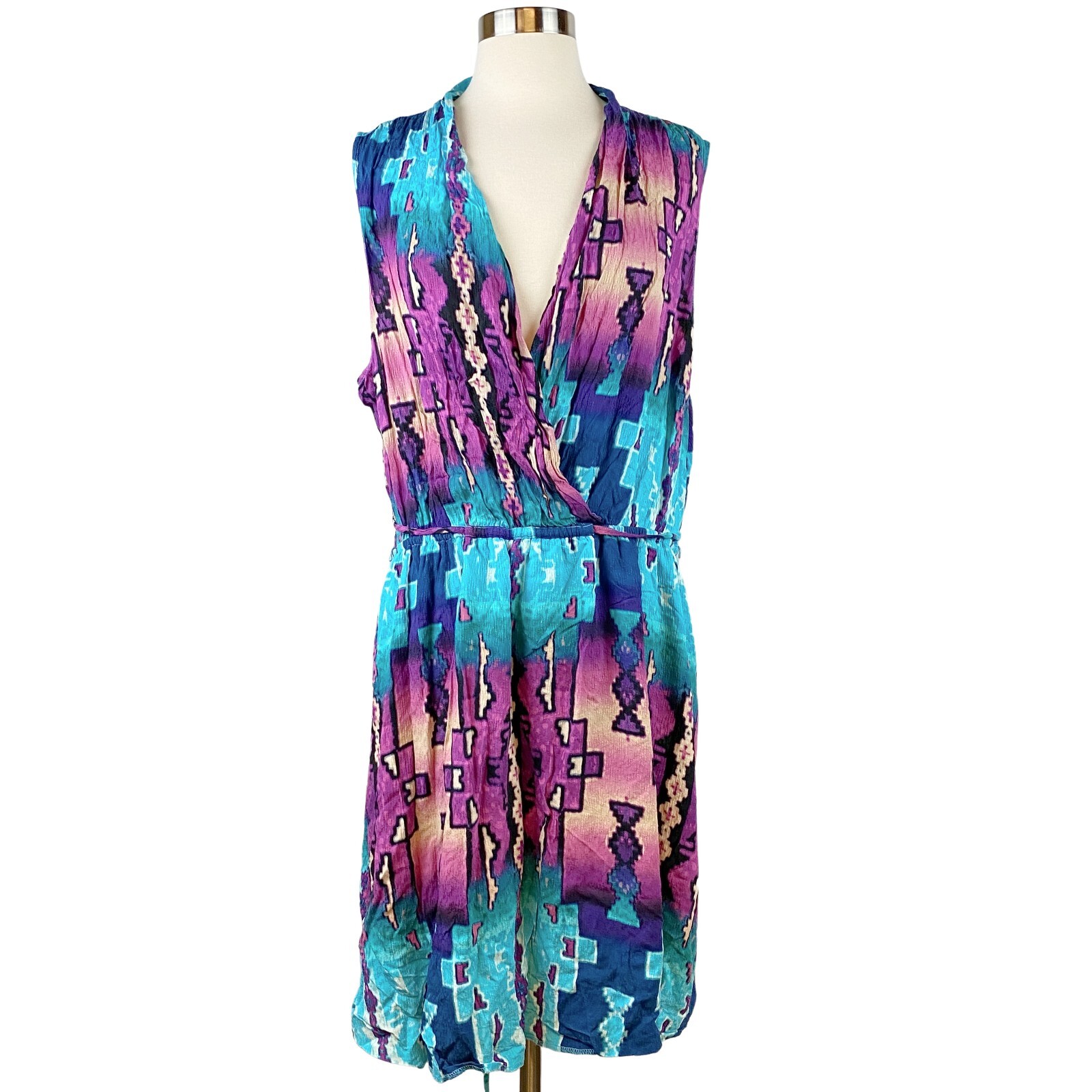 METAPHOR Women’s Crossbody lined SunDress Tie string elastic waist Size X-Large