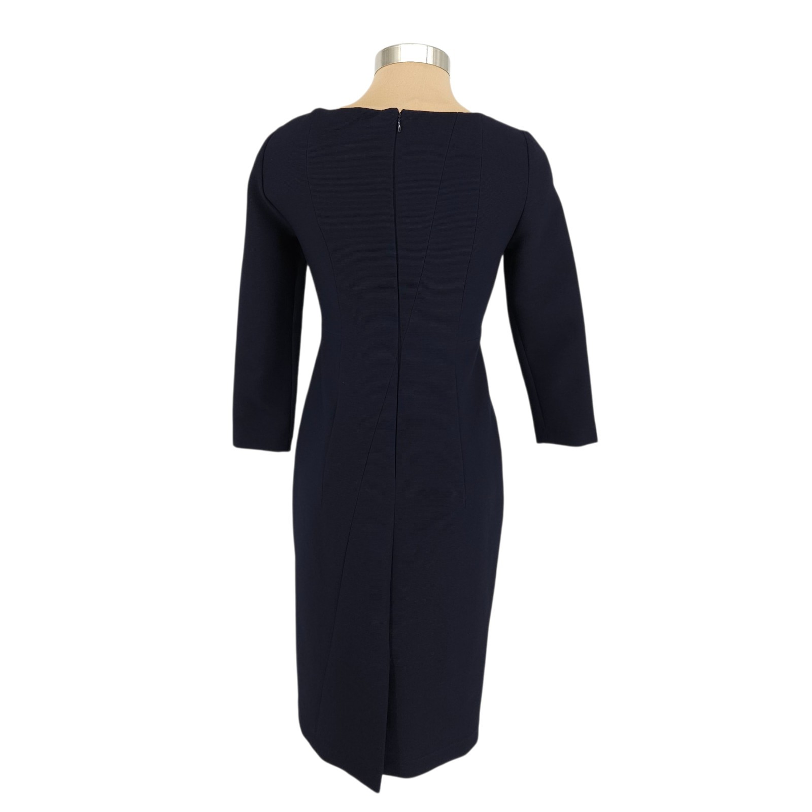 Antonio Melani Midi Sheath Dress Navy Blue Long Sleeve Rib Knit Zip Womens 4