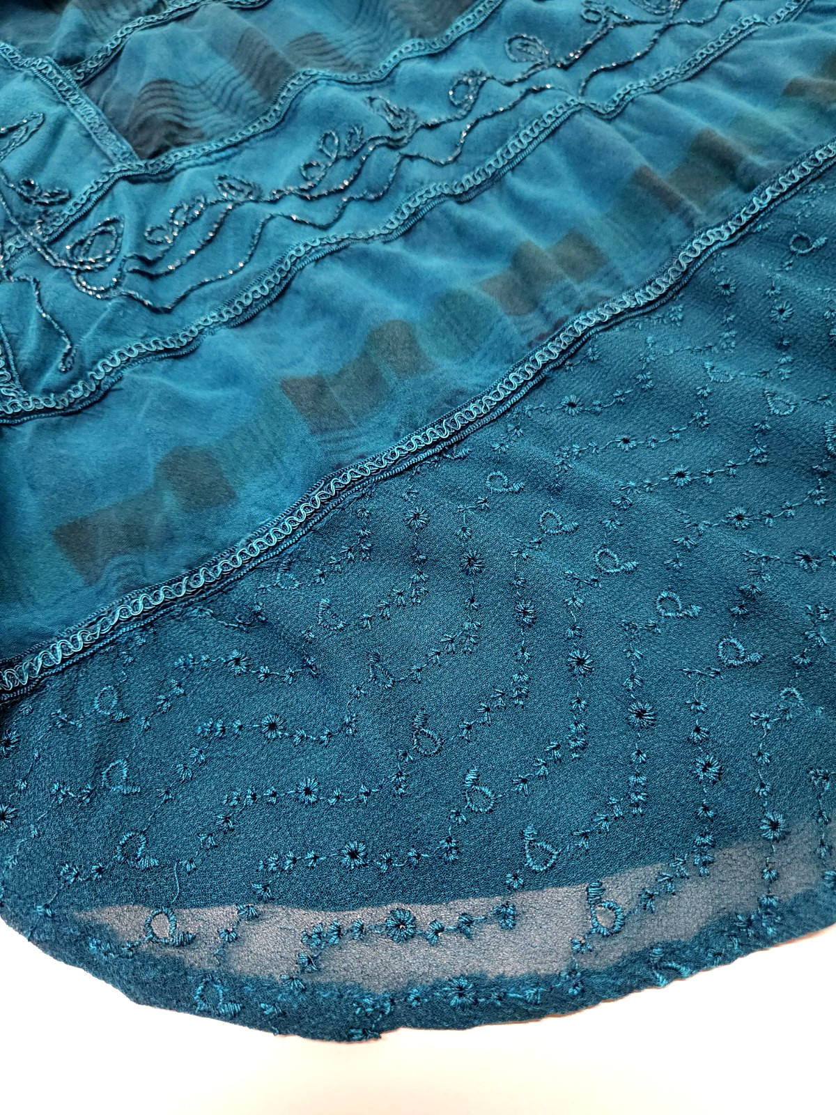 Sakkas Sundara Size S/M Embroidered Stone-wash Fairy Turquoise Summer Dress