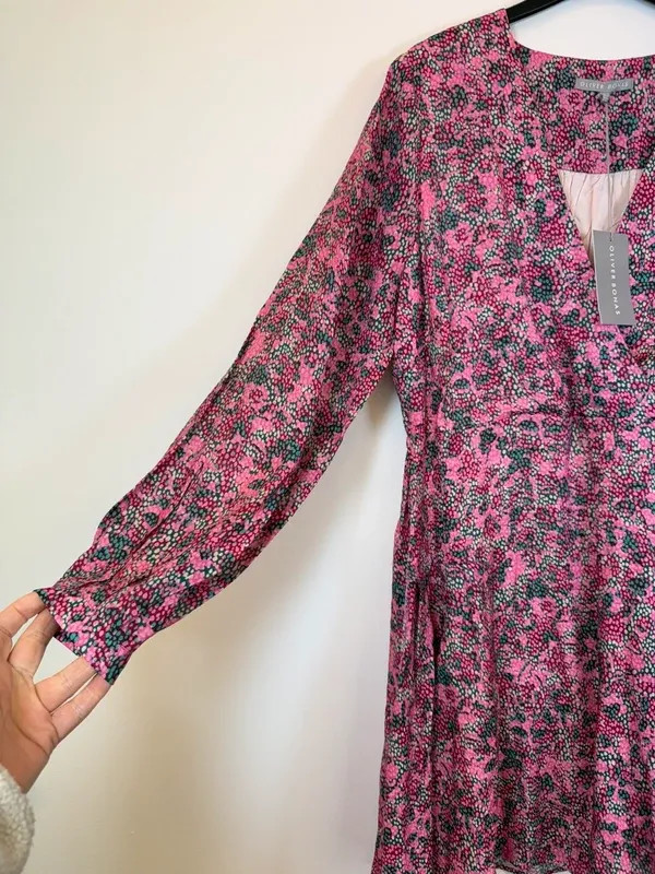 Oliver Bonas Tranquil Print Pink Mini Tiered Dress UK 12 BNWT