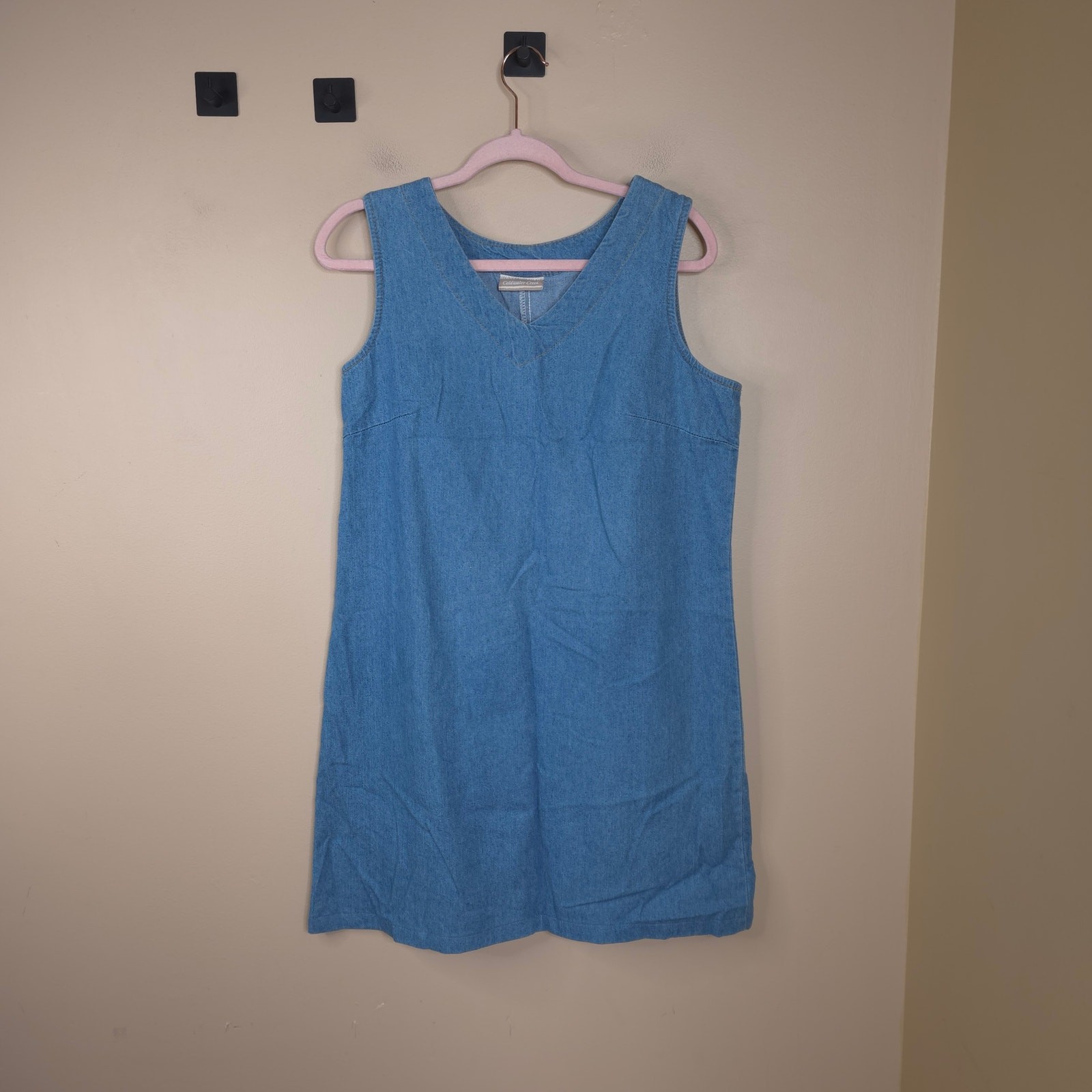 Vintage Coldwater Creek Sleeveless Shift Chambray Mini Dress Light Wash Size S