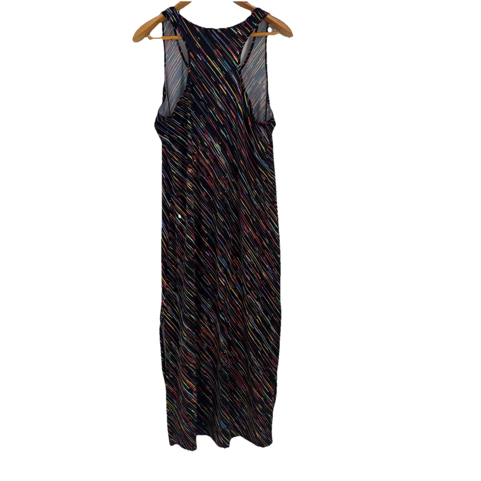 Absolutely Love It Womens Maxi Dress 2X Black Rainbow Stripe Stretch Side Slits