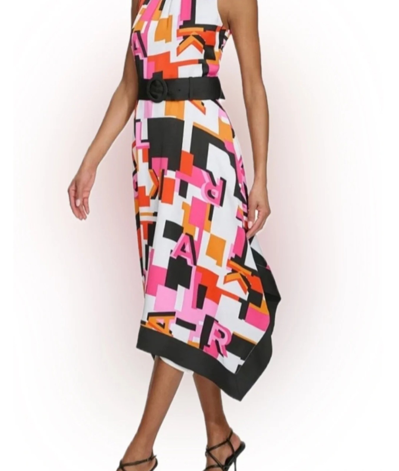 NWT Karl Lagerfeld Paris Alphabet Logo Midi Dress Size 6 Handkerchief Hem Pink
