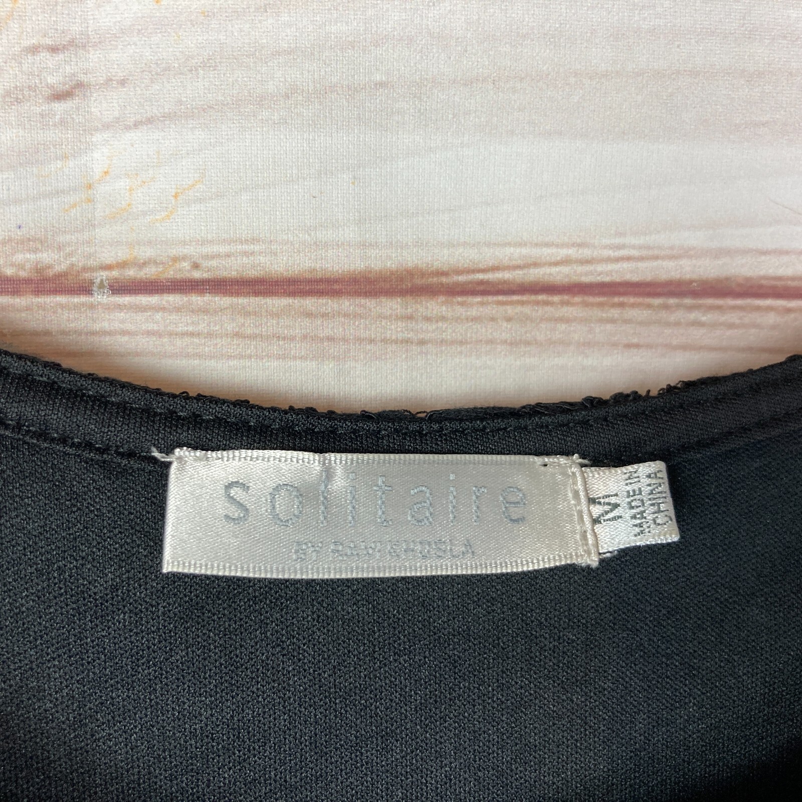 Solitaire Dress Womens Medium Black 3/4 Sleeve Scoop Neck Lace Shift Solid