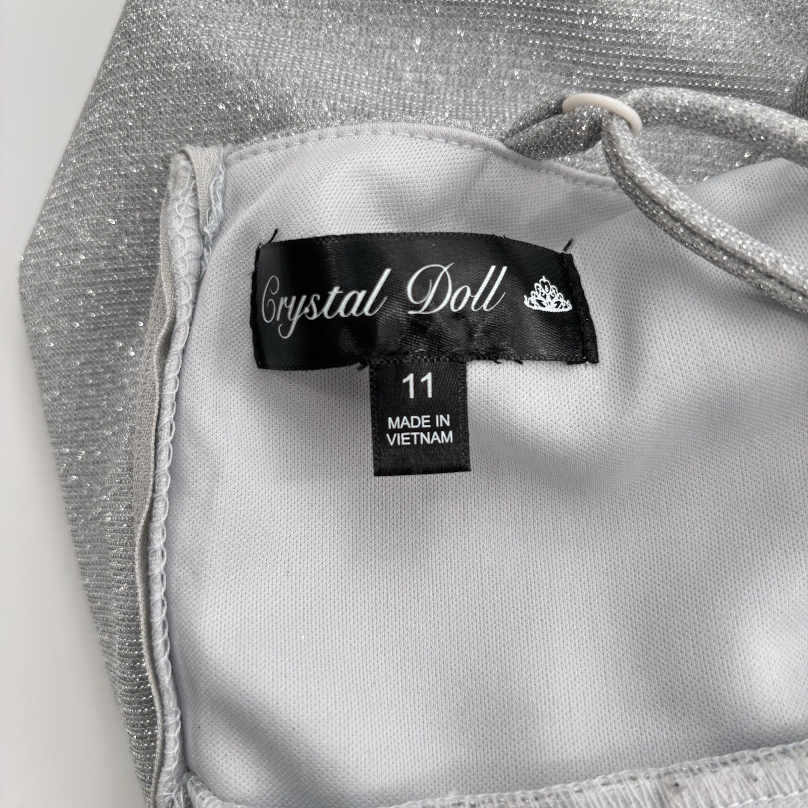 Crystal Doll Sleeveless Silver Metallic Glitter V-Neck Mini Dress Sz 11 Pockets