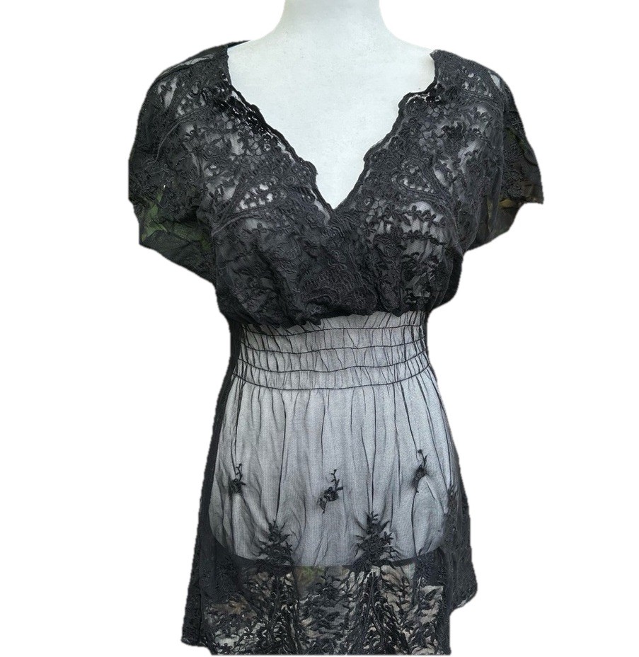 Vertigo Paris Sheer Lace Indie Sleaze Gothic Romance Dress Womens L NWT $170