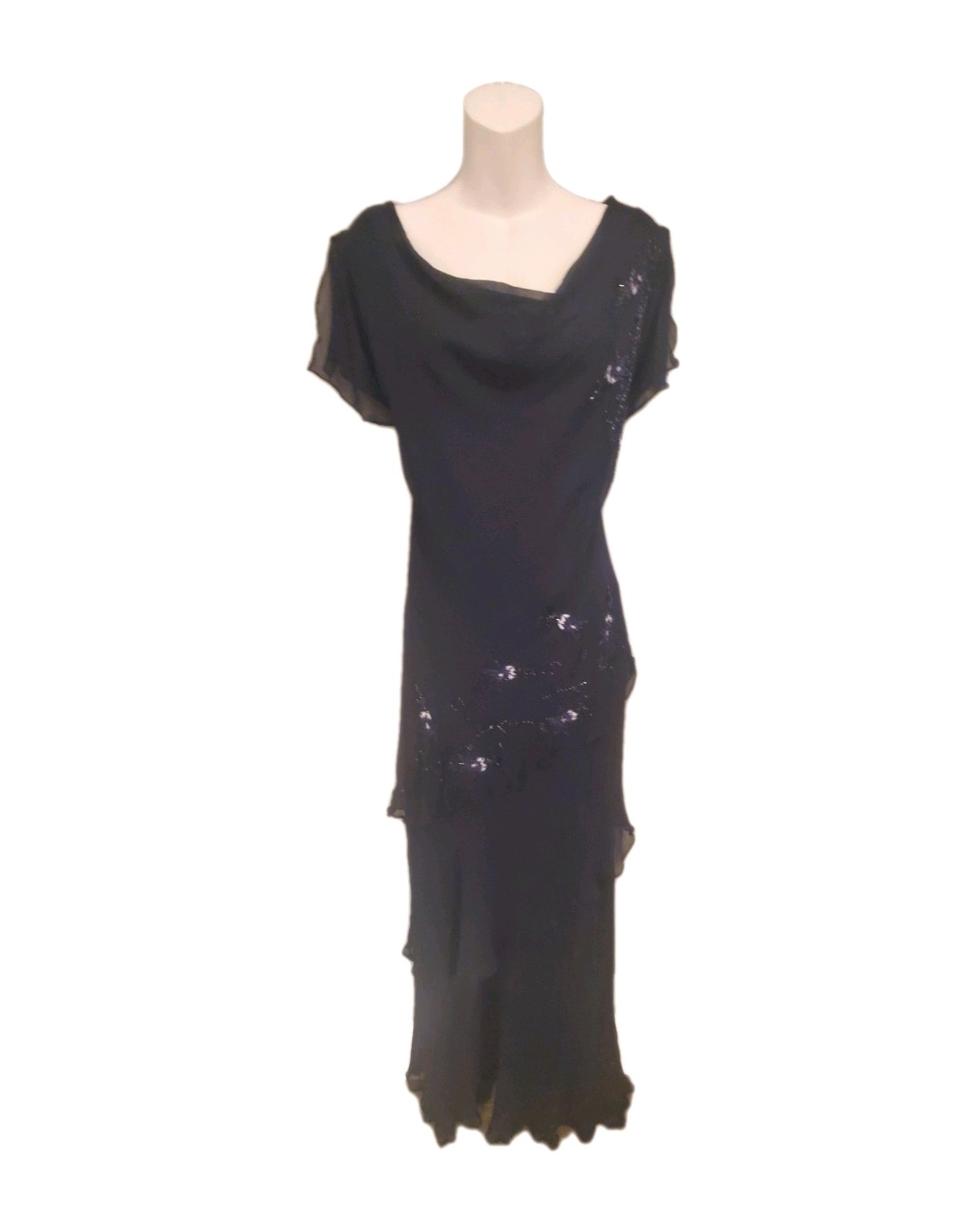 Scala Navy Blue Beaded Maxi Formal/Evening Gown. Size 14 Runs Small. Worn Once.