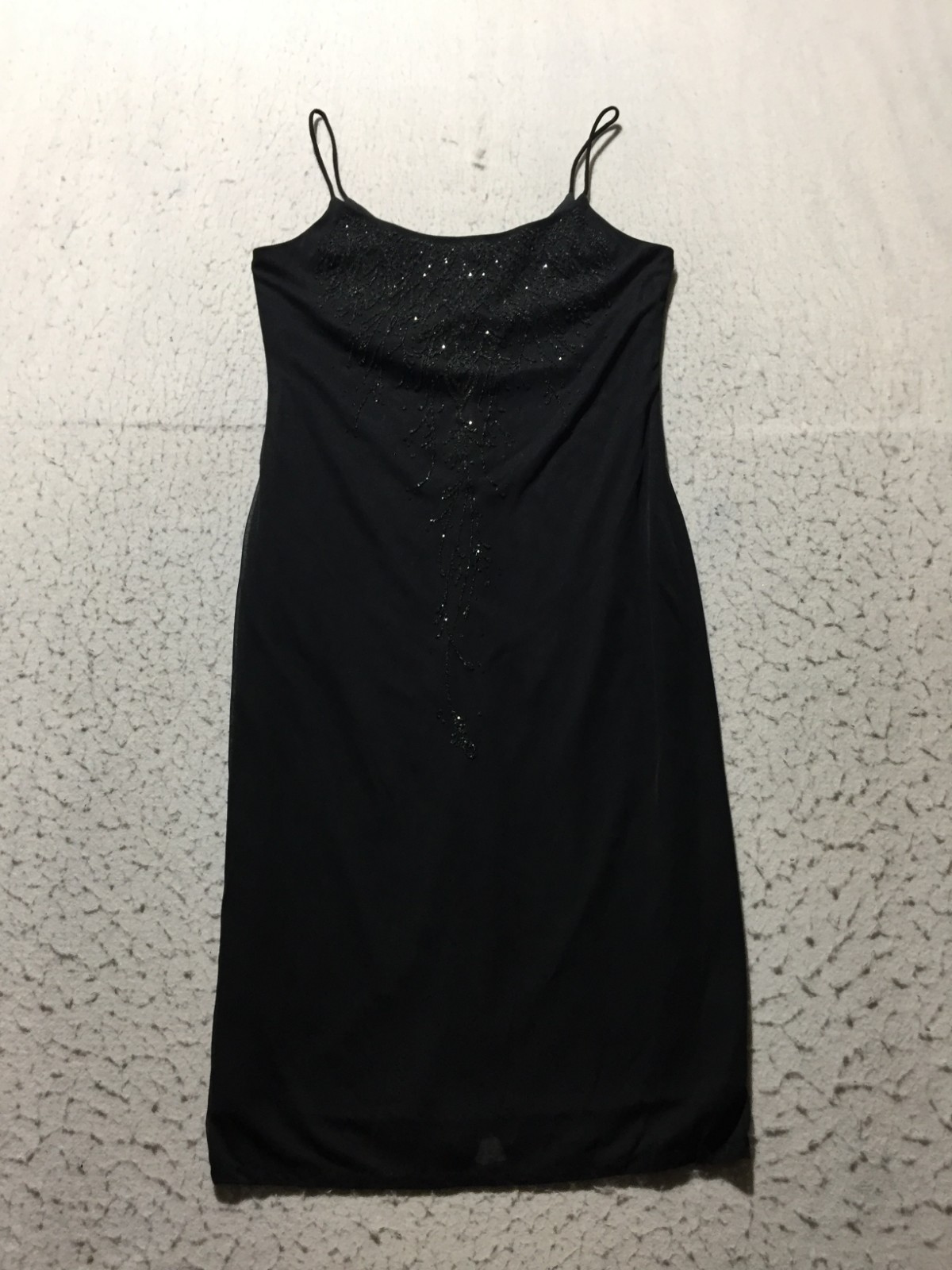 VTG Onyx Nite Tank Dress Womens 12 Black Beaded Scoop Neck Thin Straps USA Made