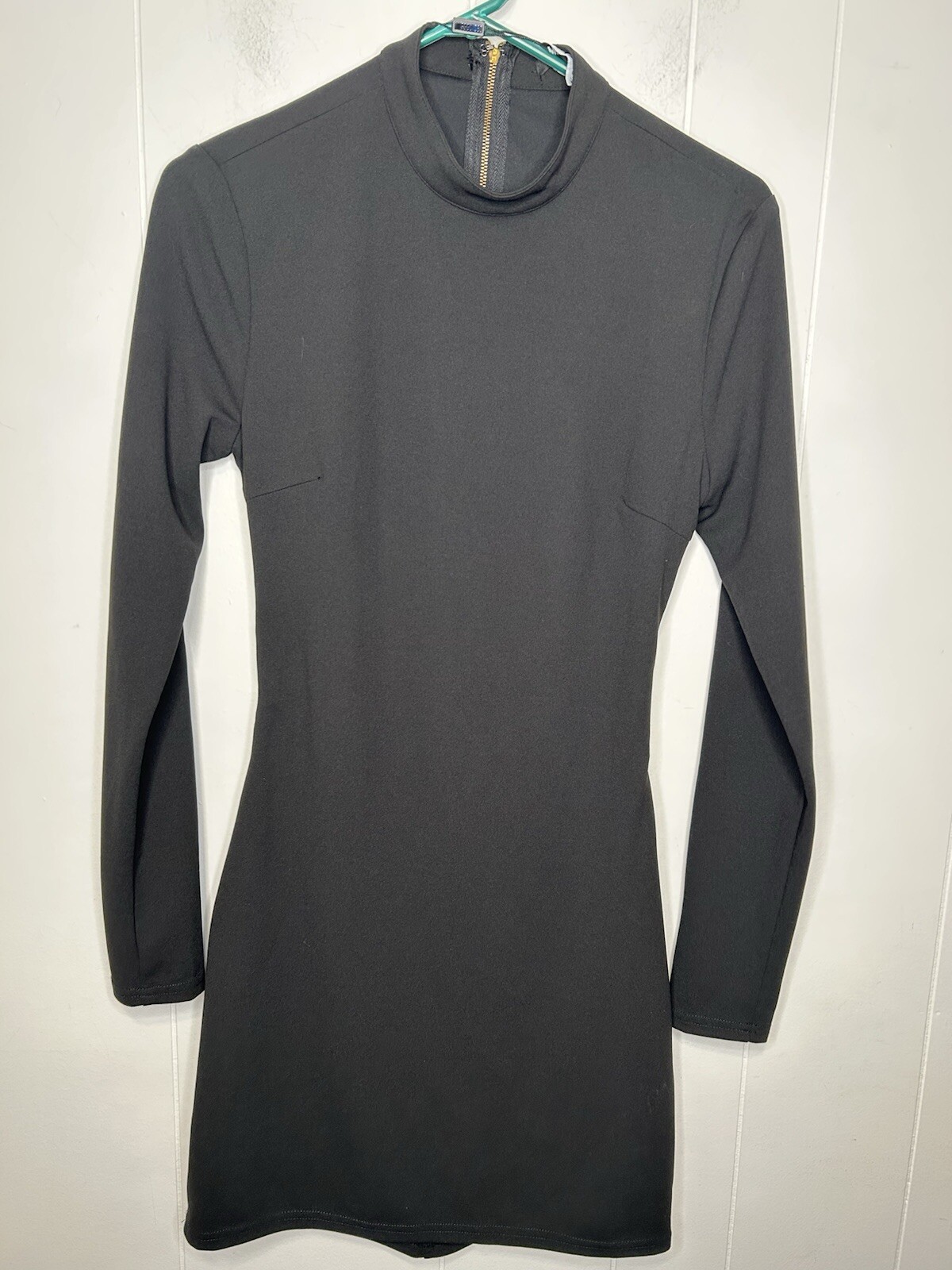 Missguided Open Back Sheath Dress Women’s Size 12 Black Mock Turtleneck Stretch