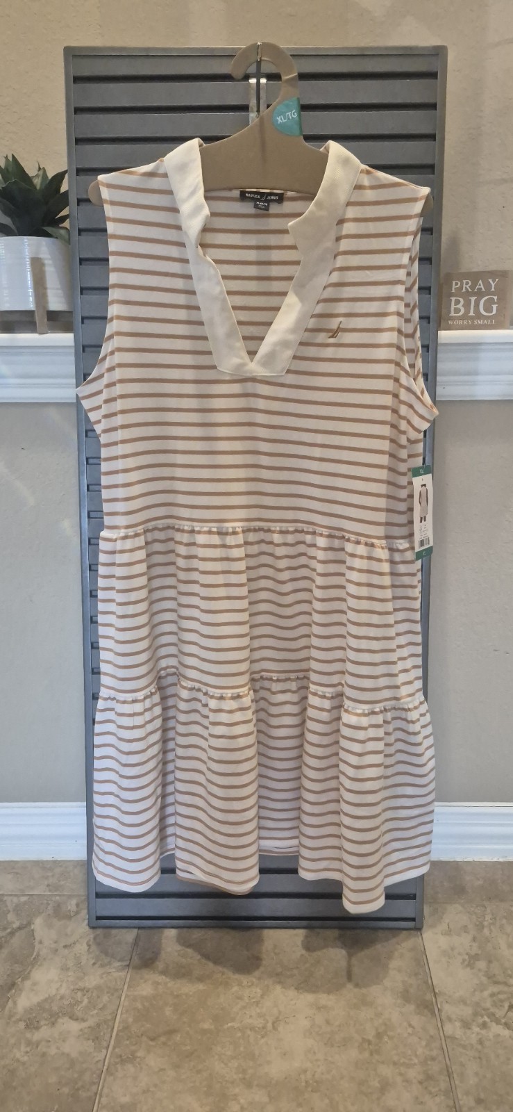 Nautica Jeans Women’s Tiered Dress XL Almond/Ivory WD1
