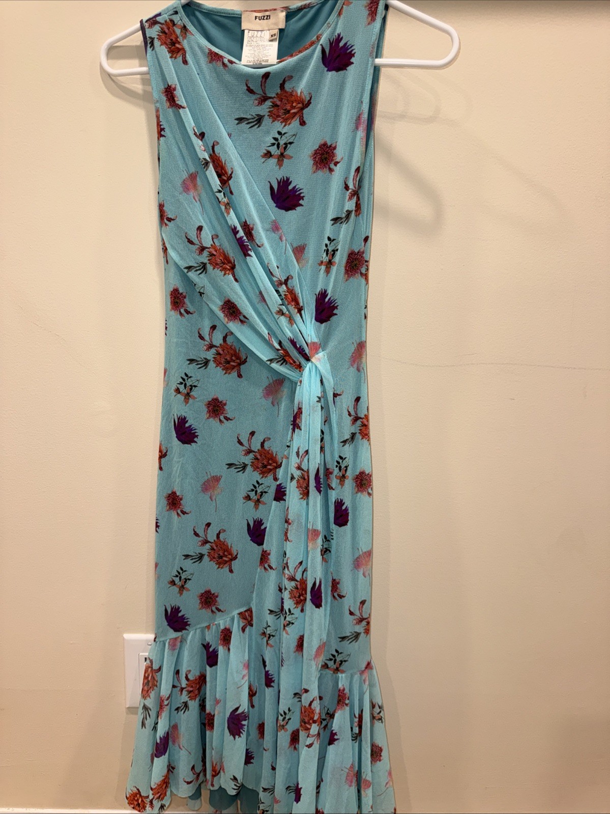 Fuzzi Italy Black Floral Side Rouched Waist Ruffle Mesh Dress XS/S