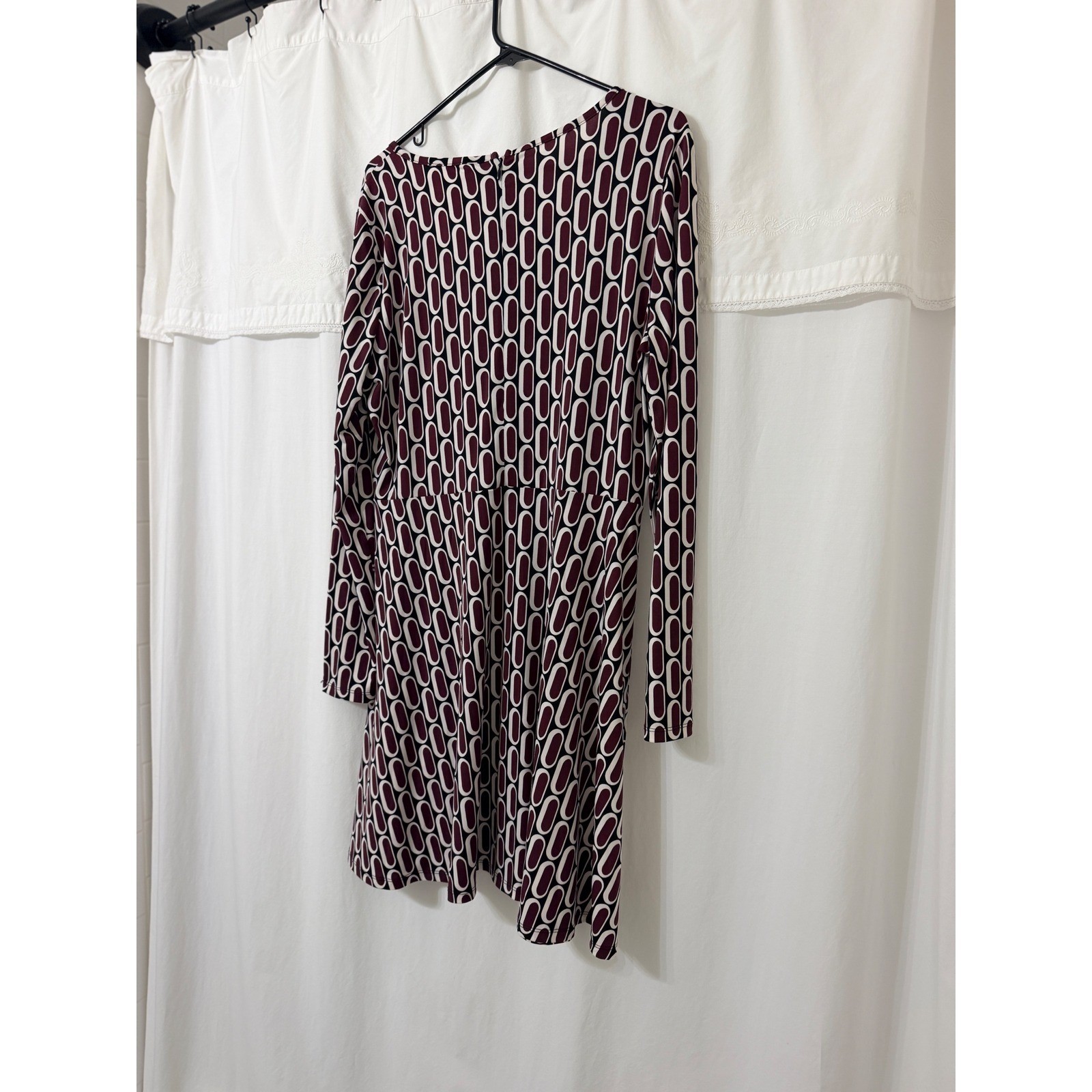 Michael Michael Kors Womens XL Burgundy Geometric Link Print Long Sleeve Dress