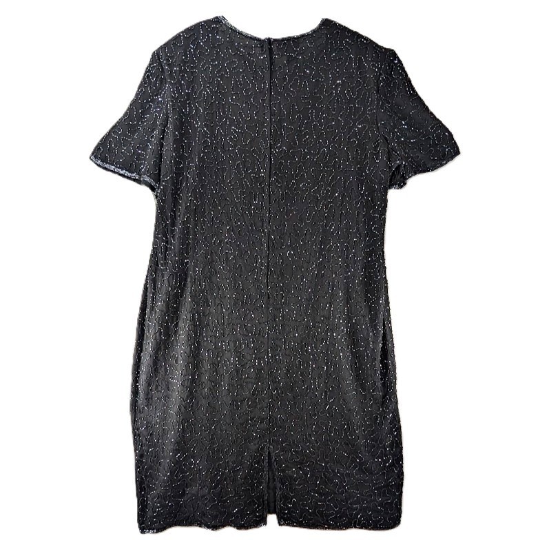Beaded Silk Black Evening Dress Womens Sz 2X JMD New York Party MOB Wedding VTG
