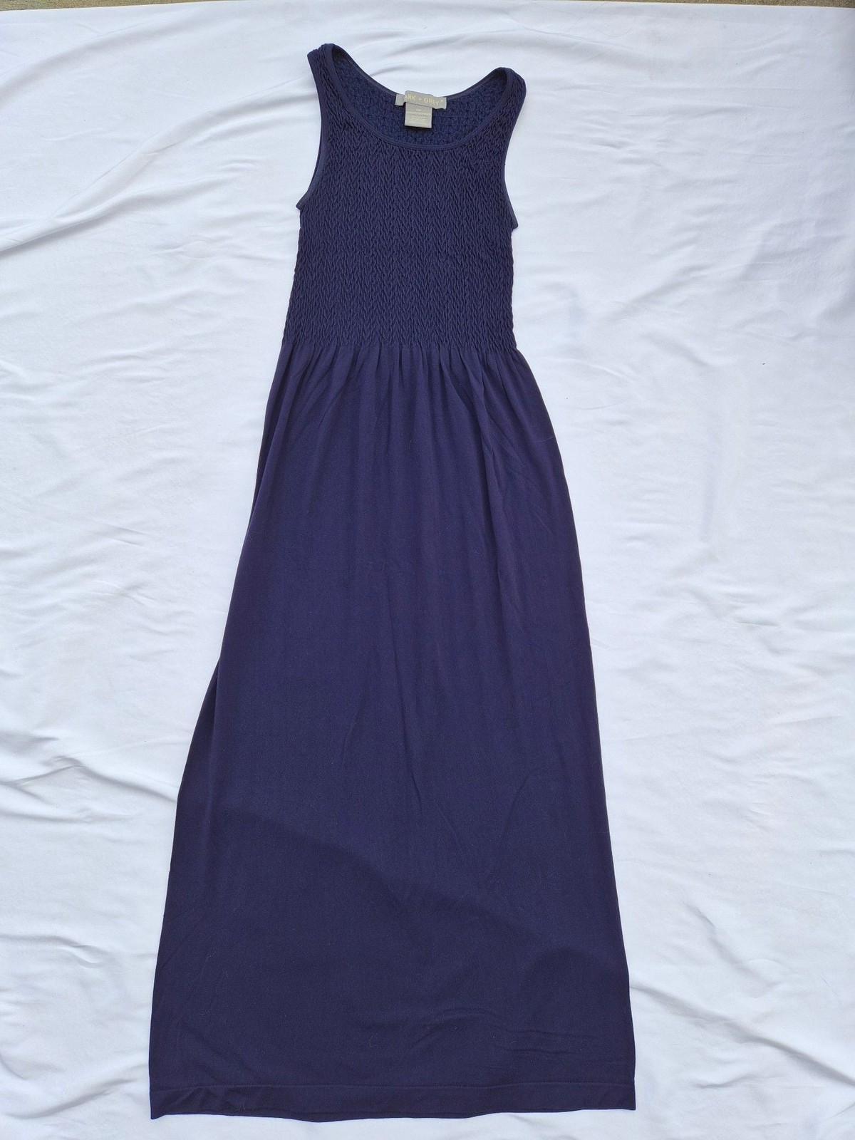 Lark + Grey Navy Blue Sleeveless Smocked-Bodice Maxi Dress