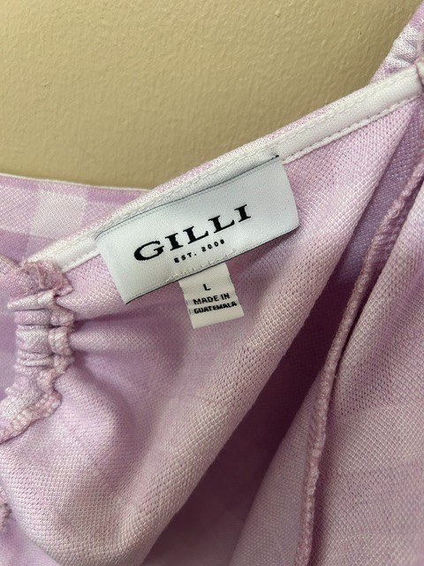 GILLI Women’s L Pink Lilac Gingham Puff Sleeve Open Back Mini Dress Cottagecore