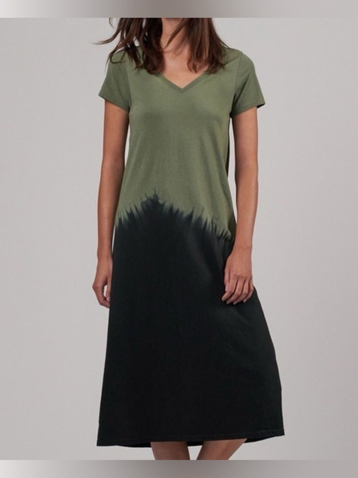 ATM Anthony Thomas Melillo Dip Dye V-Neck T-Shirt Dress – Agave Combo Size Small