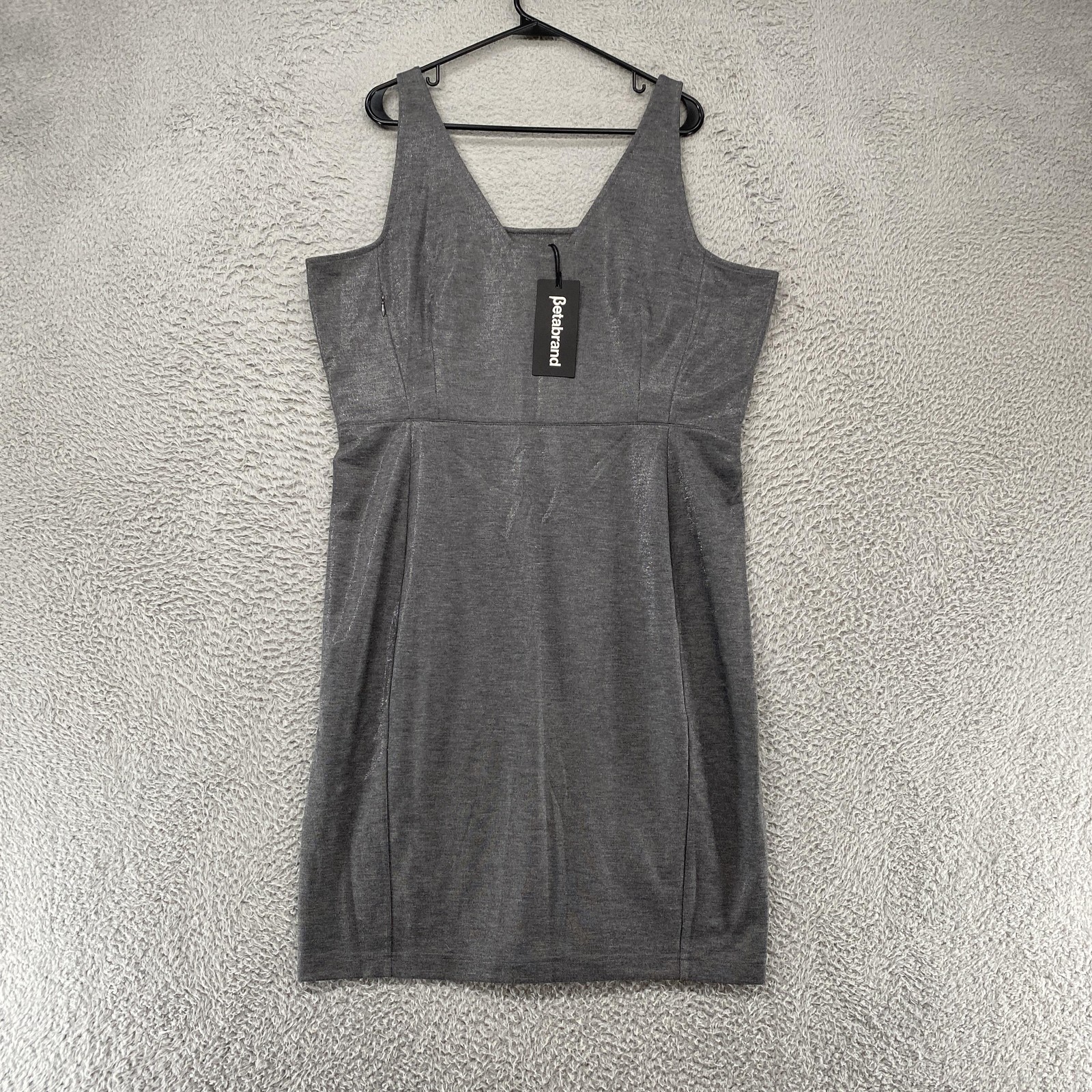 Betabrand Dress Womens 2XL Gray Knit Sheath Square Neck Pockets Workwear Office