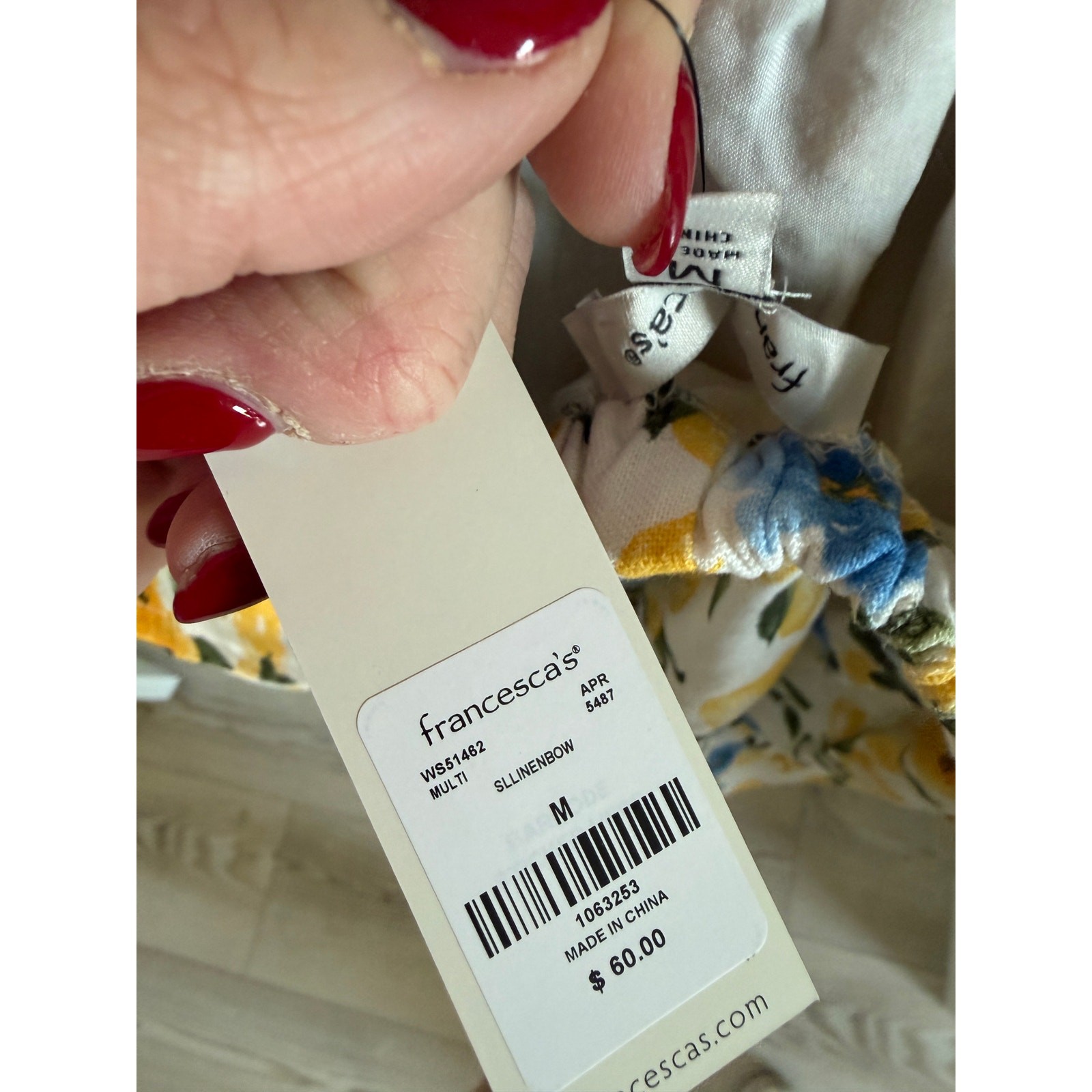 Francesca’s Womens Medium White Yellow Blue Dora Lemon Print Bow Back Mini Dress