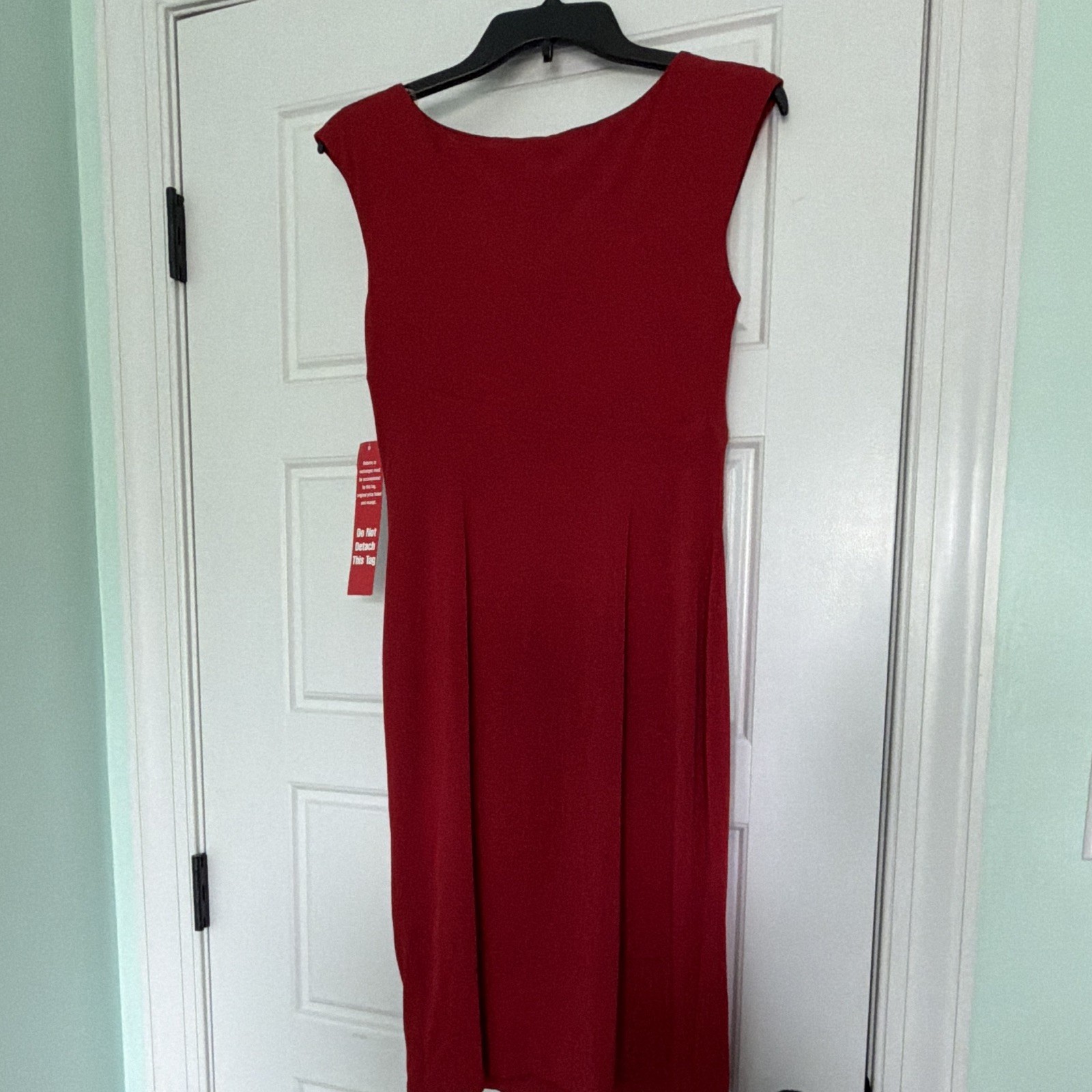 NWT Connected Apparel women’s Red Solid Ruched Sheath Dress Beaded Accent Size 6