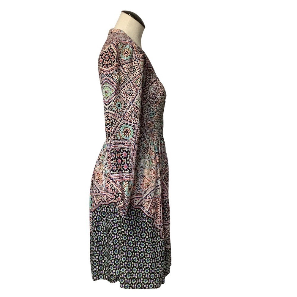 ANTHROPOLOGIE Postmark Geometric Tile Print Smocked Waist Dress Size S