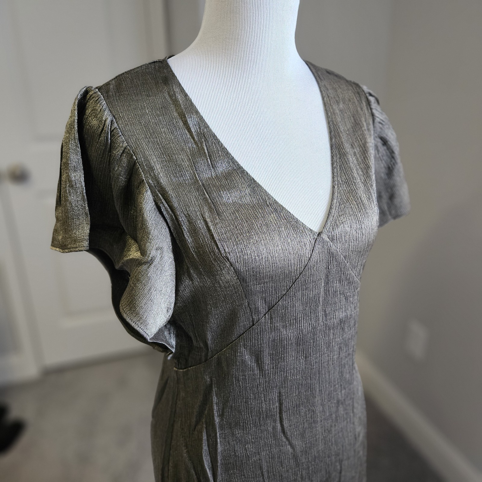 Nation LTD Pamela Flutter Sleeve Spliced Midi Midi Dress Graphite Foil Size S