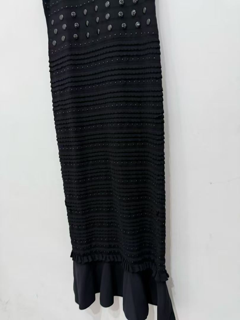 Sandro Nail bead Ruffled edge Knitting Fishtail vest dress Women’s Dresses