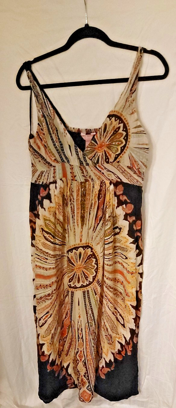 Pink Apple Maxi Dress Medium Brown Bohemian Floral Tie Dye Pattern Hippie Cotton