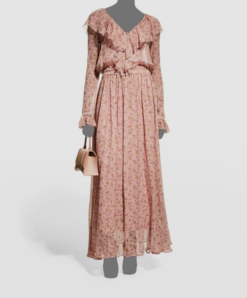 $840 Alessia Zamattio Women’s Pink Silk Floral Calla A-Line Maxi Dress Size 44