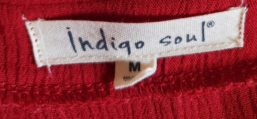 Indigo Soul Dress Size Medium Red Embroidered Crepe Crinkle Tunic 3/4 Sleeves