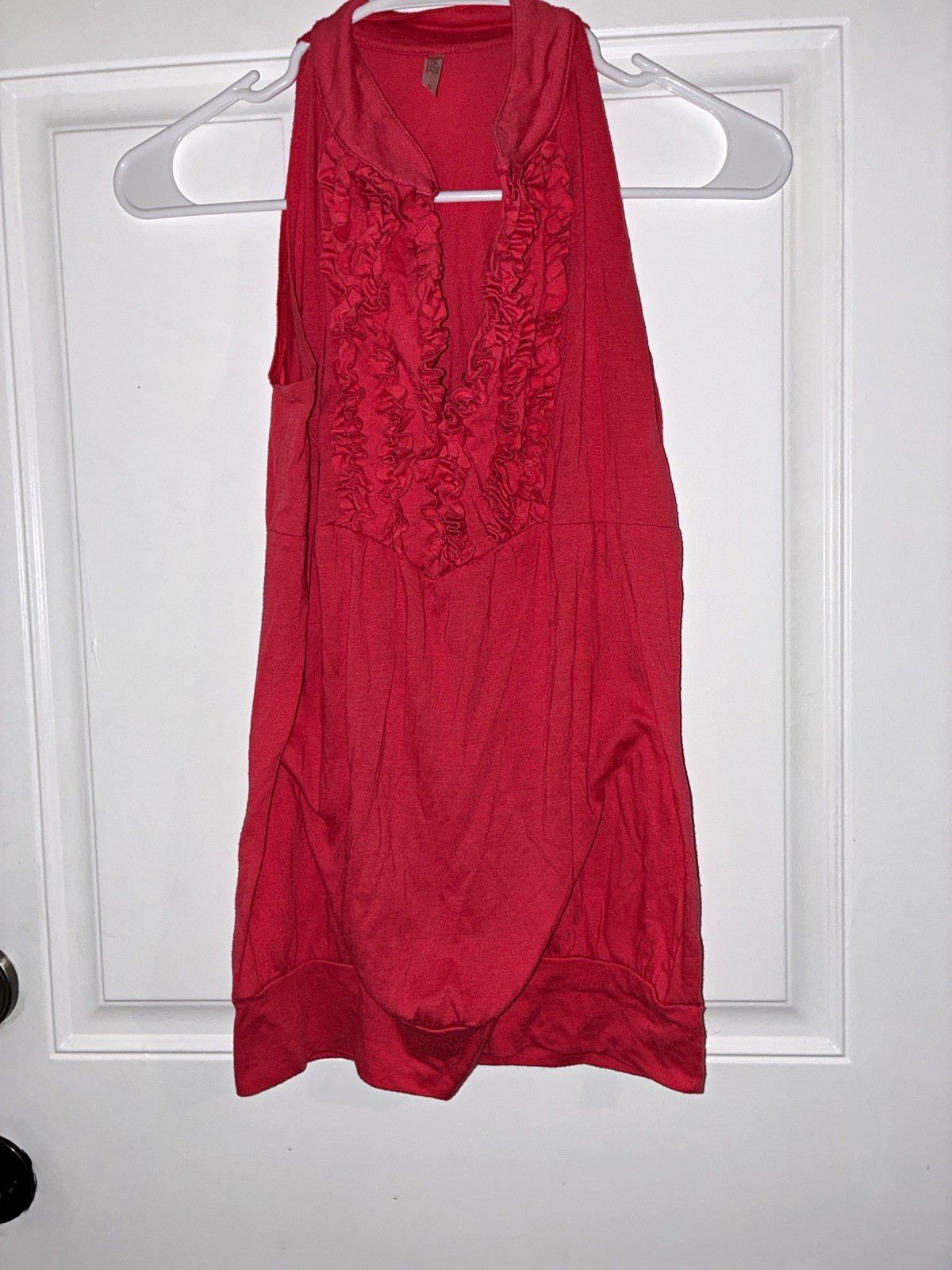 rue21 Red Tank Mini Dress S V-Neck Sleeveless Short Ruffle Cotton Jersey Solid