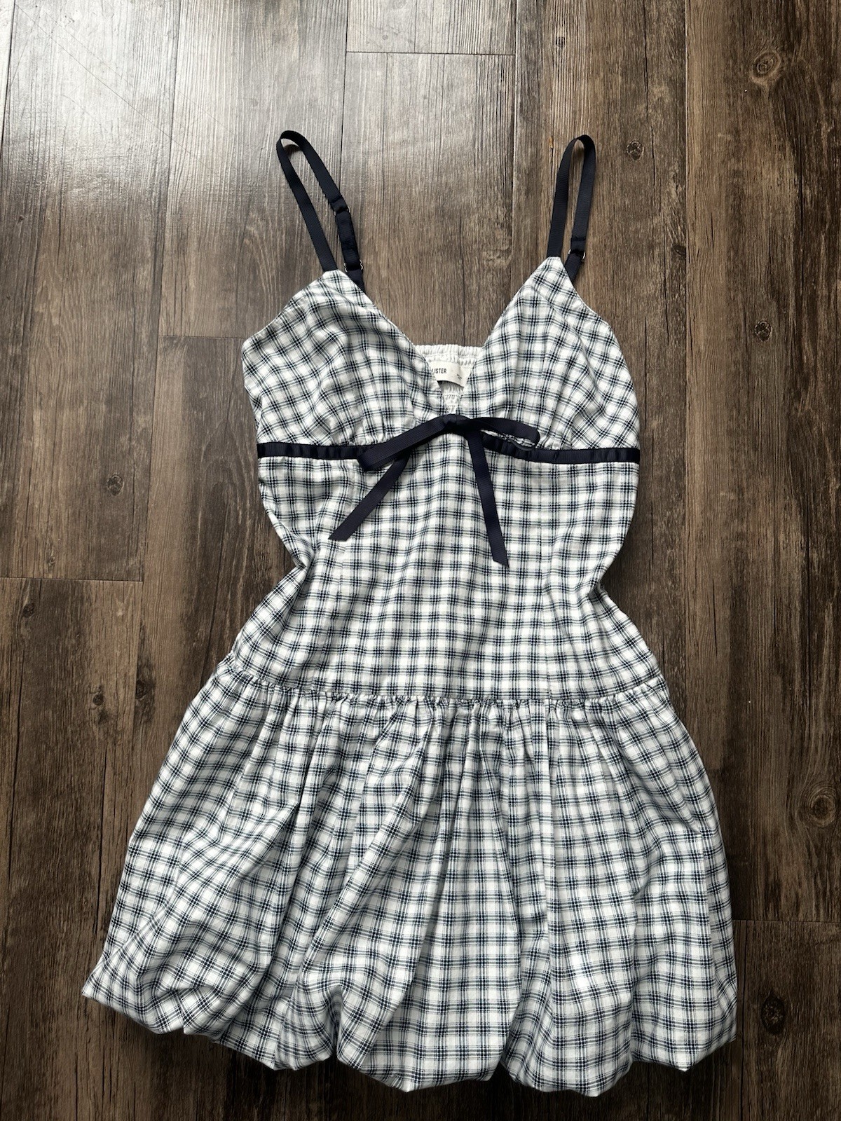 Hollister Black & White Plaid Sleeveless Romper V-Neck Bow Adjustable Strap S