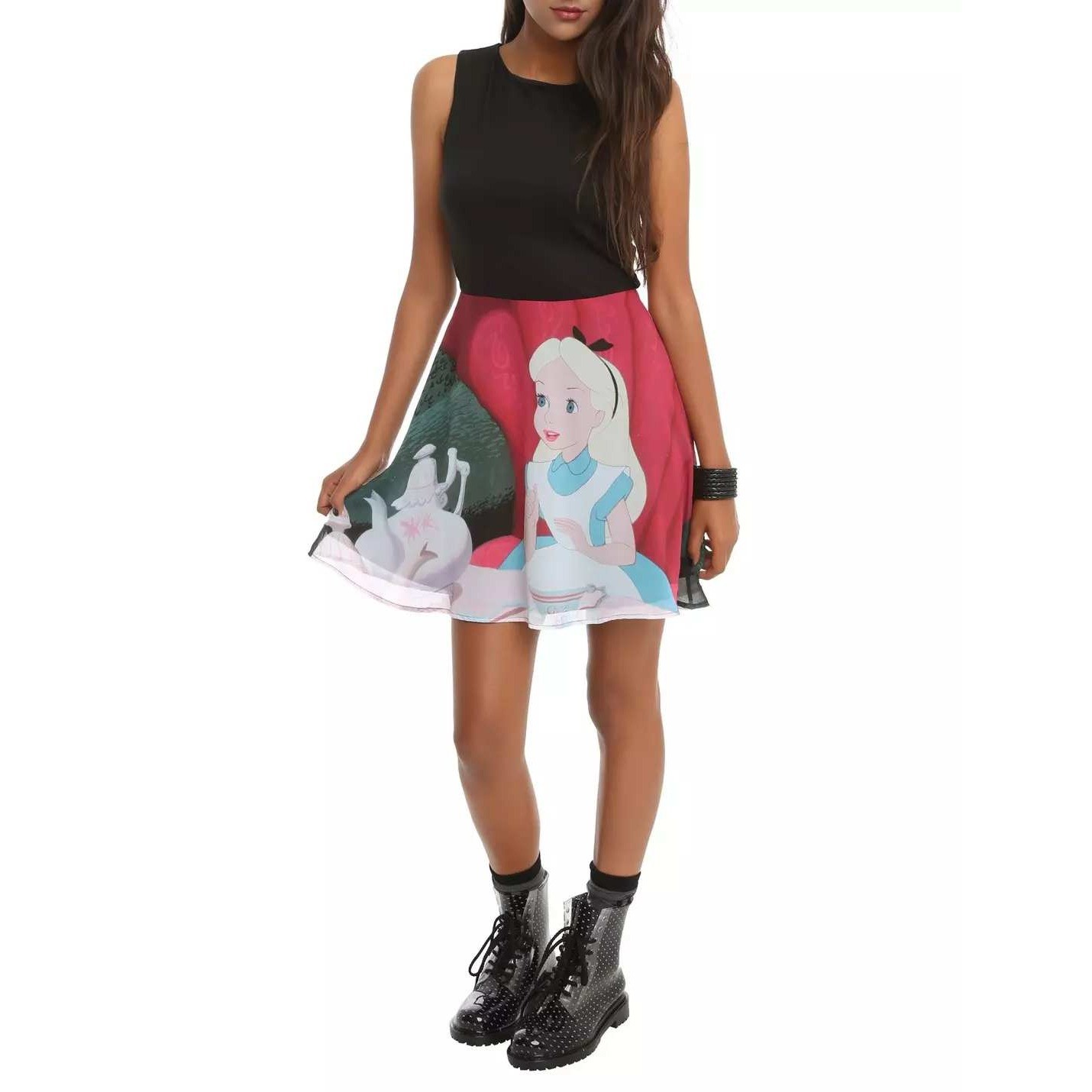 Disney Alice in Wonderland Tea Party Chiffon Dress Black Top Women’s MEDIUM NWT