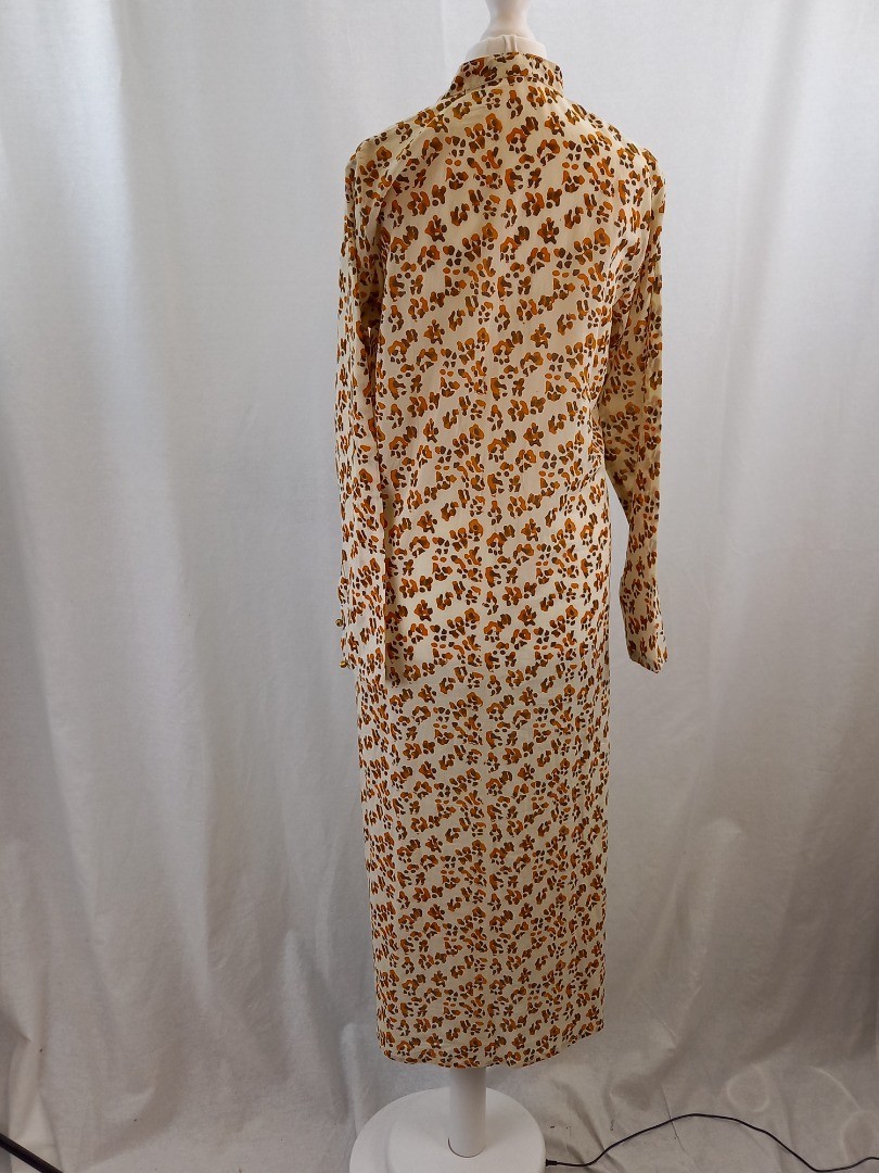 Lisa Corti Maxi Dress Size S Kaftan Animal Print Cotton Button Neck