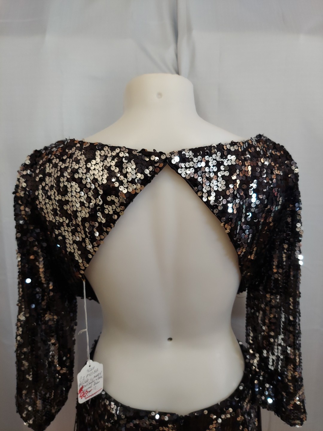 alyce paris Black Full Silver Sequin Thigh Mid Lenth Mid Size12 Gem Accent Front