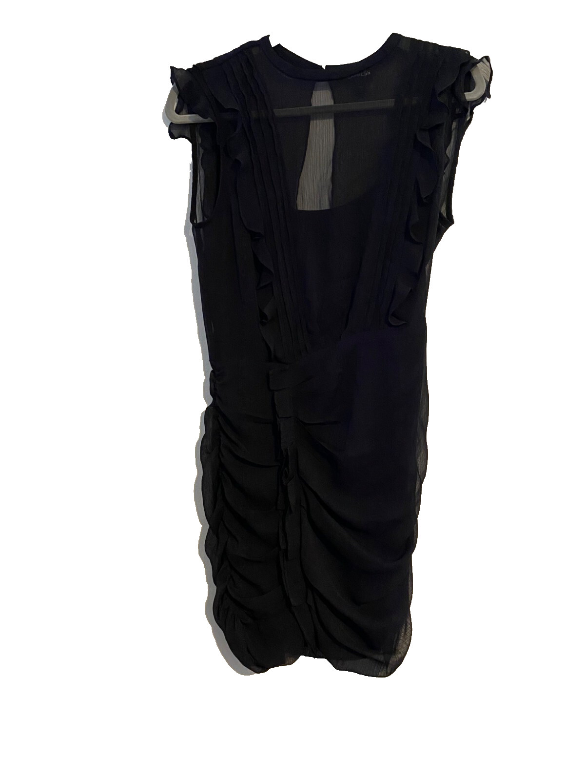 Express Black Dress Women’s S Ruched Ruffle Detail Luxury Cocktail Elegant