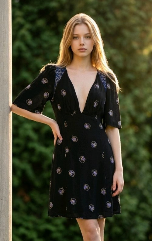 Free People Clove Mockingbird Plunge Mini Dress Floral Backless Boho Festival 4