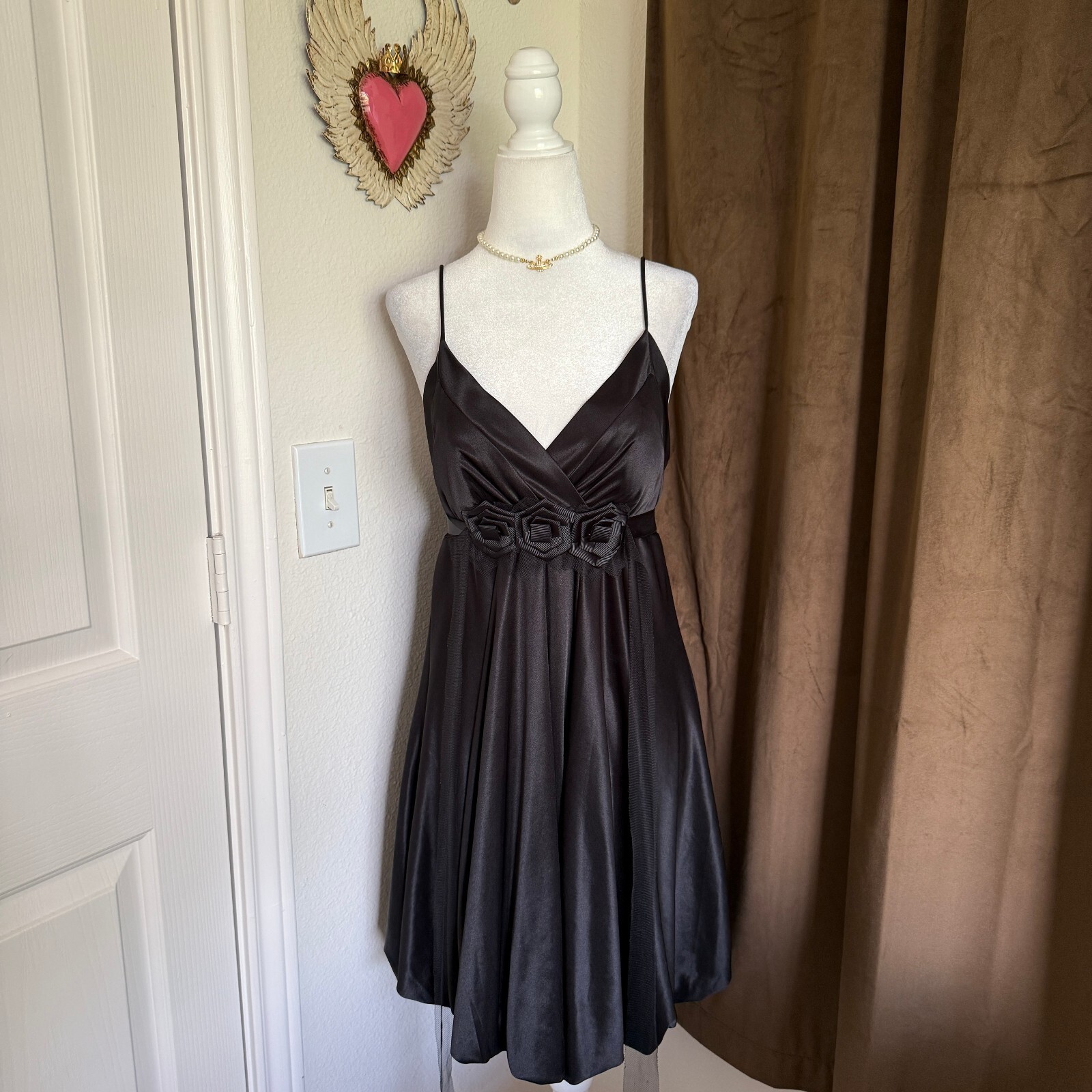 La Scala USA Y2K Era 2000s Romantic Bubble Hem Black Mini Dress
